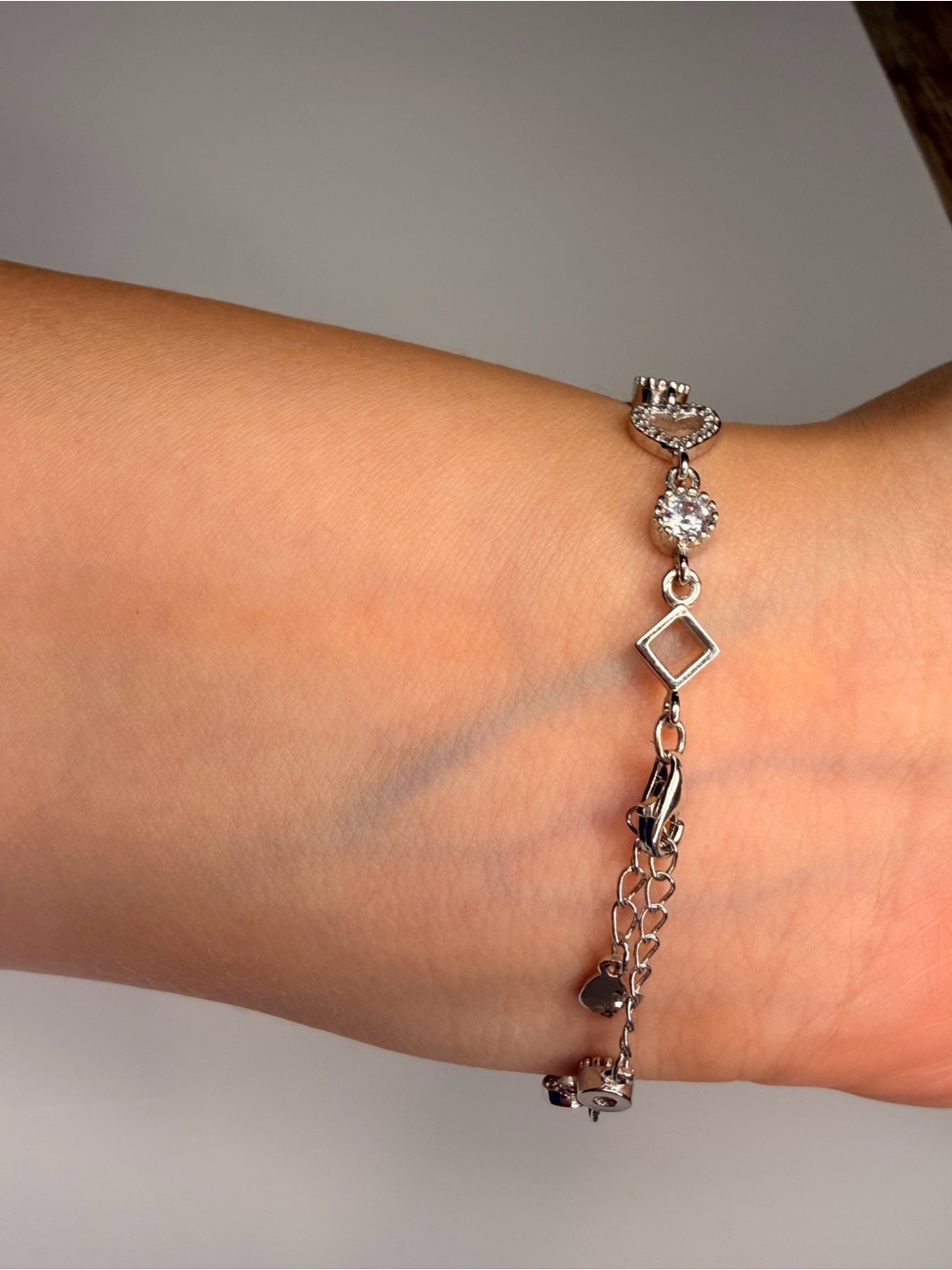 925 Sterling Silver Swarovski Stone Charm Bracelet - Picture 7 of 11